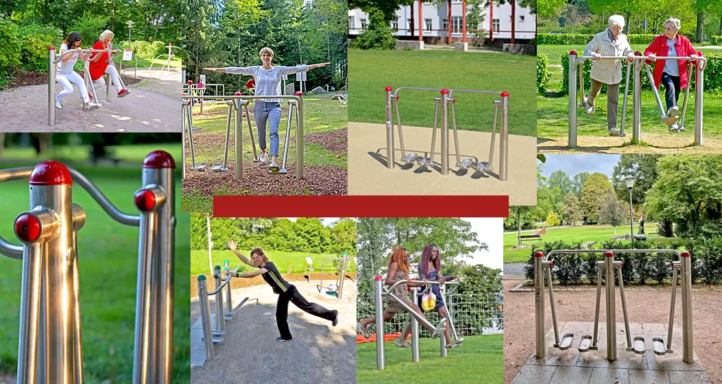 Playfit Outdoor Fitnessgeräte in verschiedenen Parkanlagen